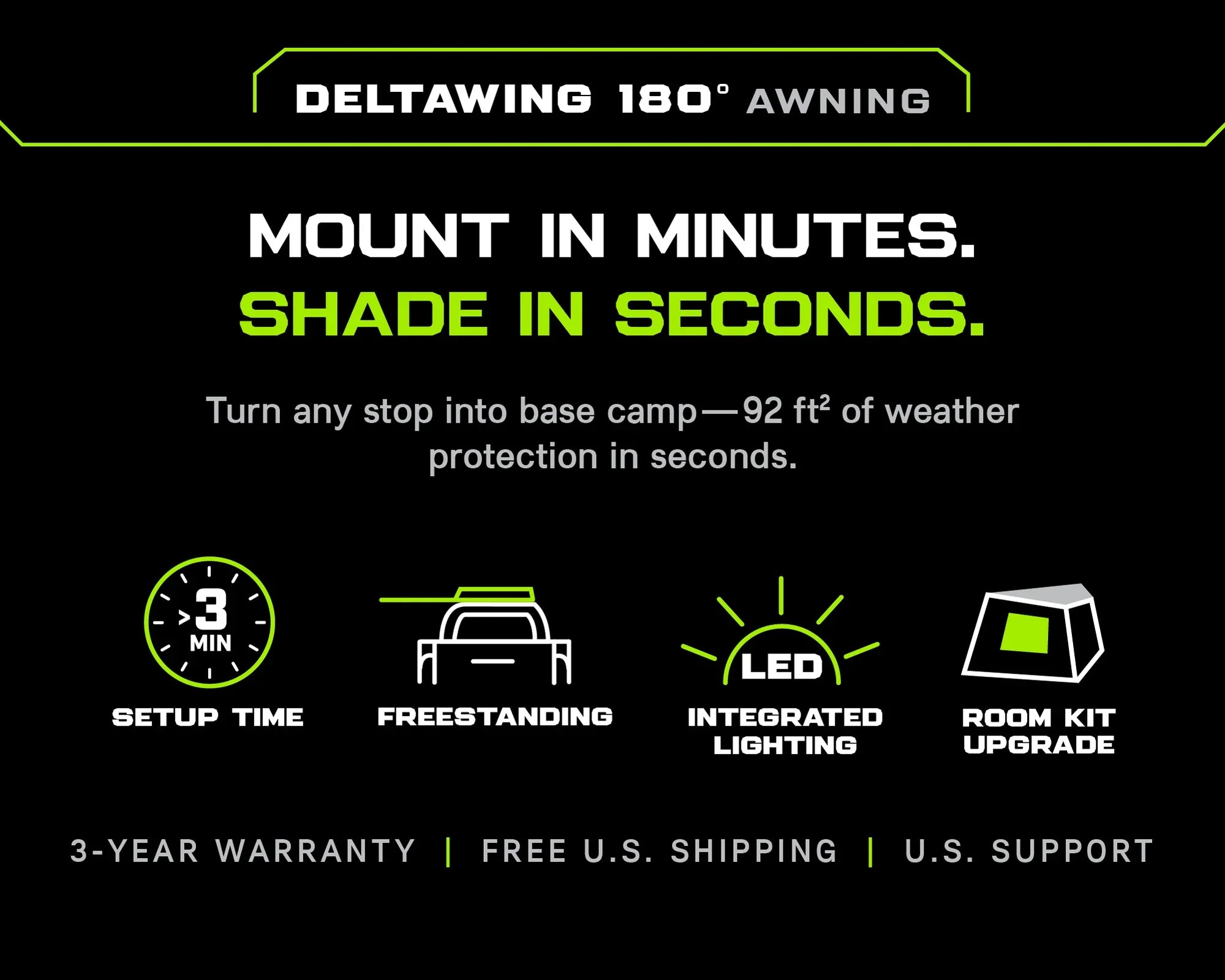 Ironman 4x4 DeltaWing 180° Vehicle Awning